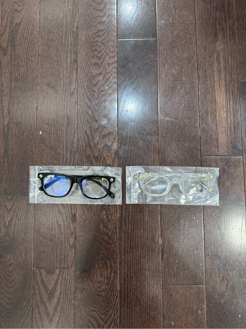 Chrome Heart Glasses — Black and Clear Frames with Gold Accents